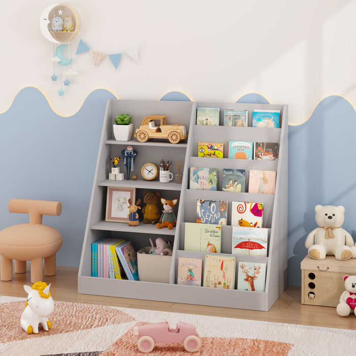 Bookshelf And Toy Storage Organizer, 4 Tier Bookcase With Display Stand For Playroom