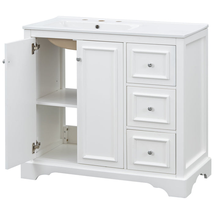 Bathroom Vanity With Sink, Soft-Close Doors, Adjustable U-Shelf, 3 Drawers