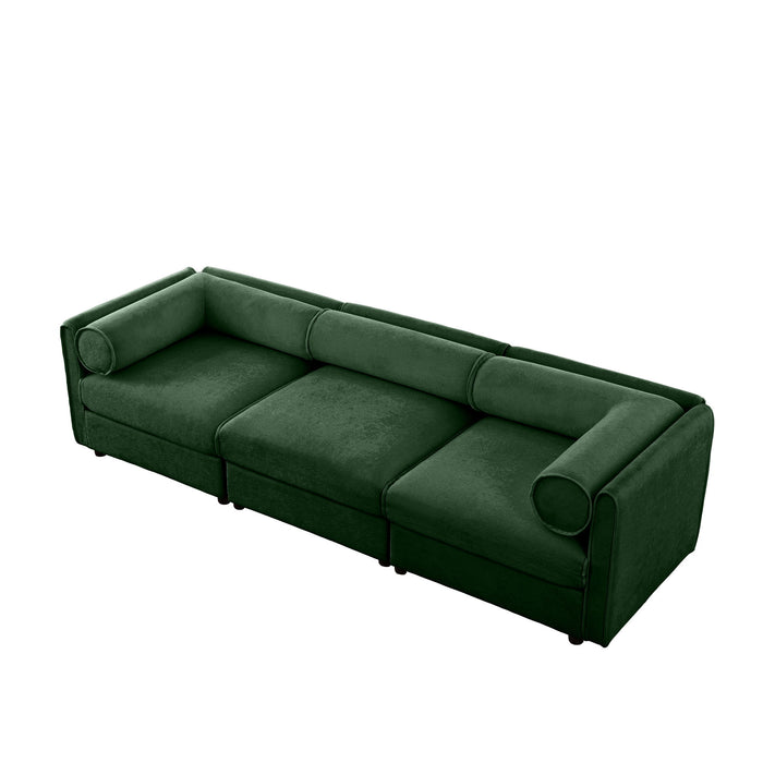 Stylish Chenille Sofa With Storage Seat And Cylindrical Backrest