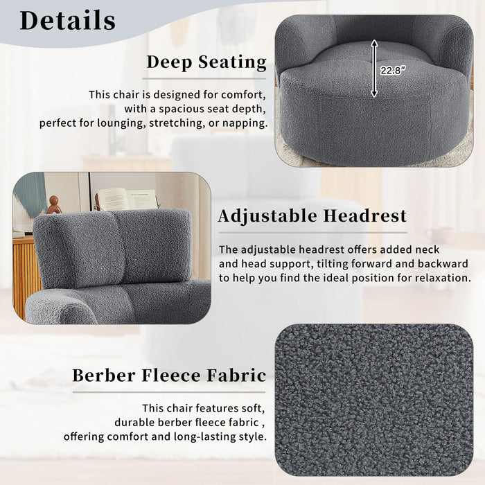 360° Swivel Chair Upholstered Accent Barrel Chair With Adjustable Headrest