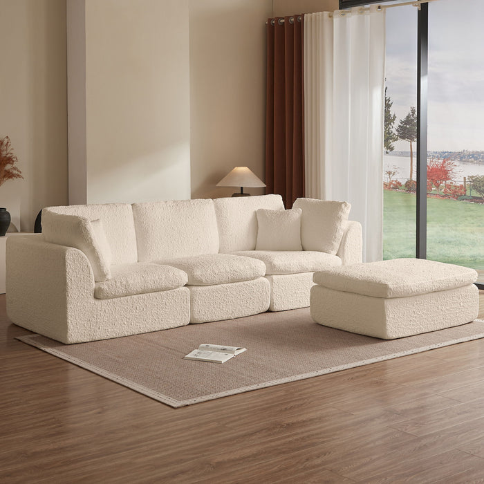 Cloud Sectional Couch, Convertible With Ottoman, 3 Seater Modular Design