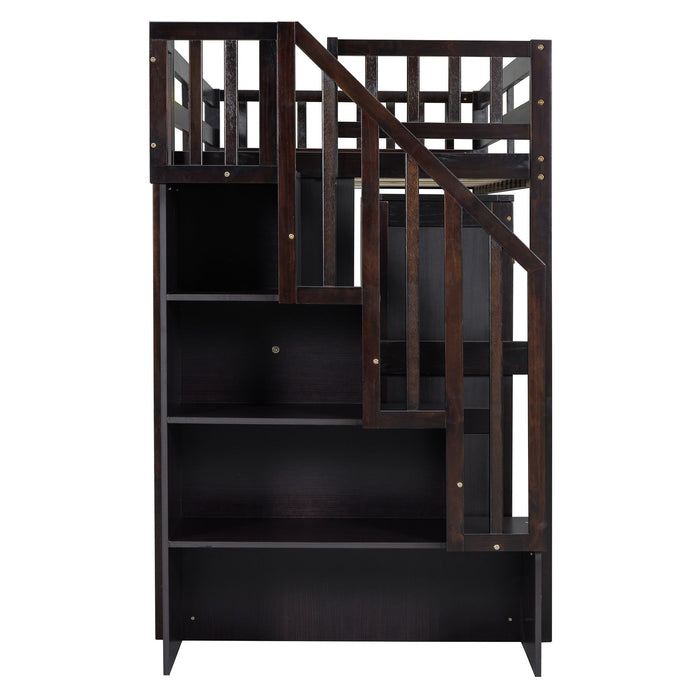 Loft Bed With Stairs, Bookshelf, Drawers, Desk & Wardrobe, Space Saving Multifunctional Furniture