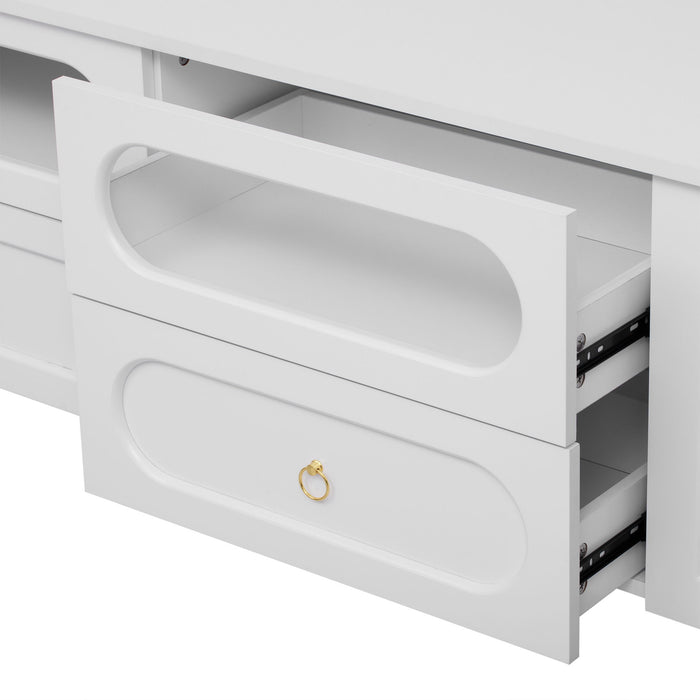 Retro TV Stand With 6 Metal Legs, 2 Cabinets, 4 Drawers And Anti-Tip Device