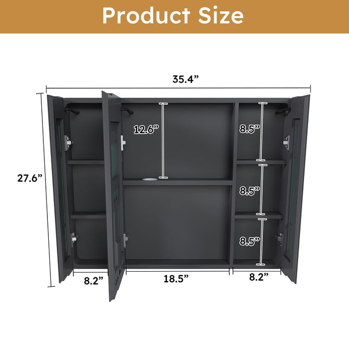 Aluminium Medicine Cabinet Mirror With LED Light And Defogging Function - Gray