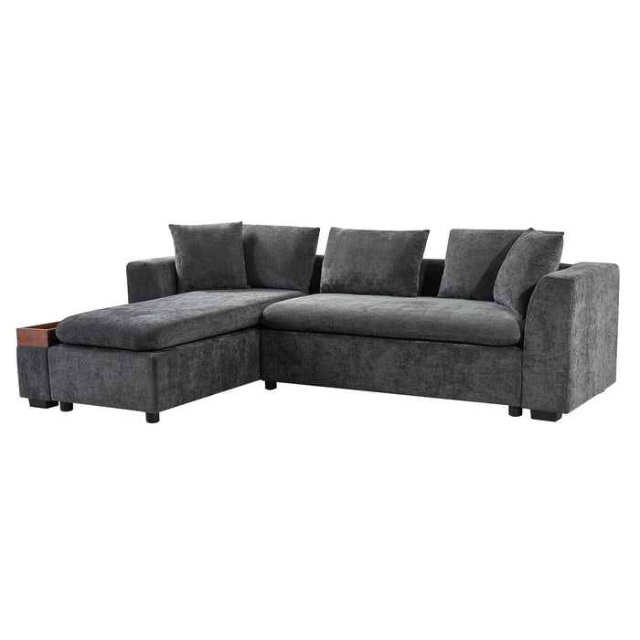 Modern L Shaped Sectional Sofa With Chenille Upholstery And Wooden Storage