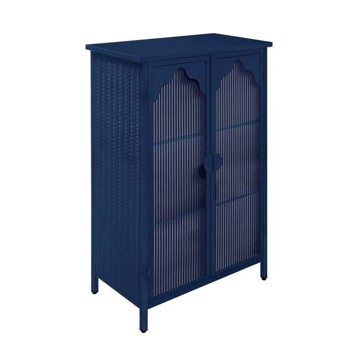 2 Doors Metal Storage Cabinet Display Cabinet With Glass Doors Metal Kitchen Sideboard Buffet Cabinet Glass Storage Cabinet For Dining Room Living Room Bedroom - Dark Blue