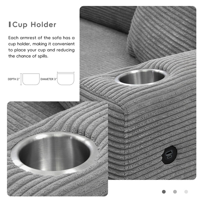 Oversized Sectional L Shaped Cloud Couch With USB Charging Port Cup Holder Deep And Wide Seat Sofa With Chaise Comfy