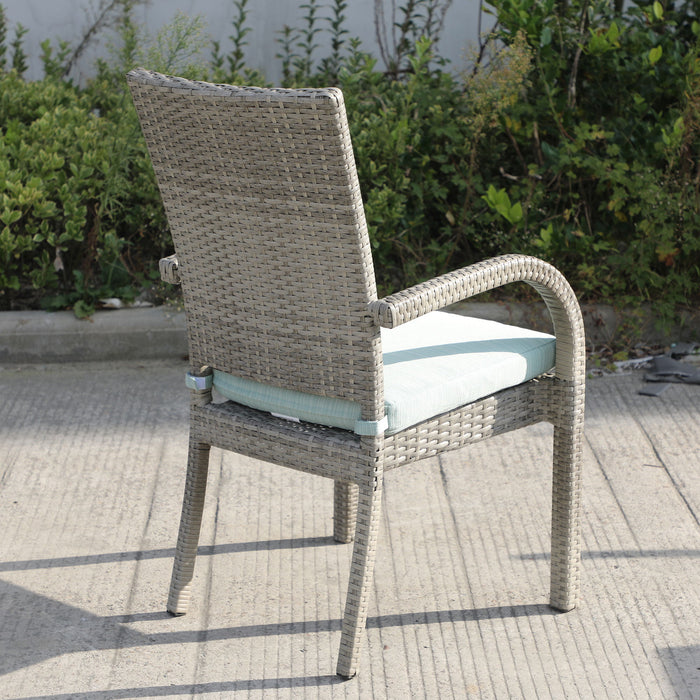 Balcones Outdoor Wicker Dining Chairs With Cushions, (Set of 8) Gray / Aqua