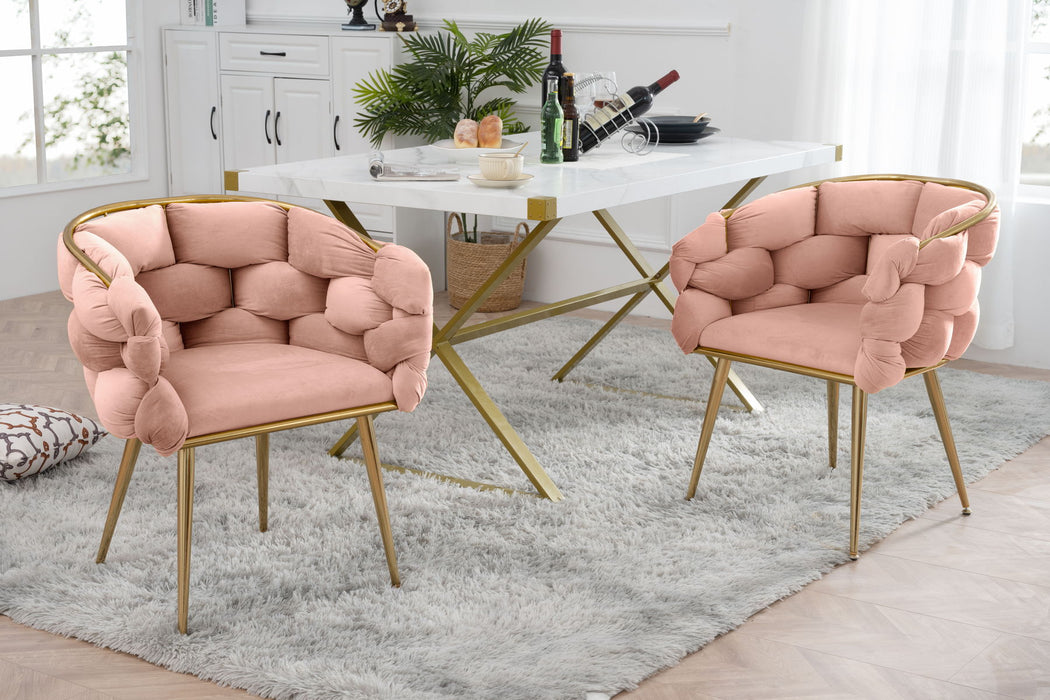 Luxury Modern Simple Leisure Velvet Single Sofa Chair Bedroom Lazy Person Household Dresser Stool Manicure Table Back Chair Pink (Set of 2)