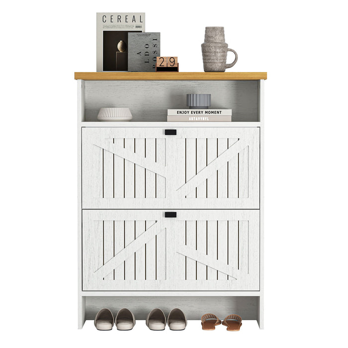 4 Layer Folding Shoe Cabinet With Metal Rounded Corners Convenient Shoe Storage - White