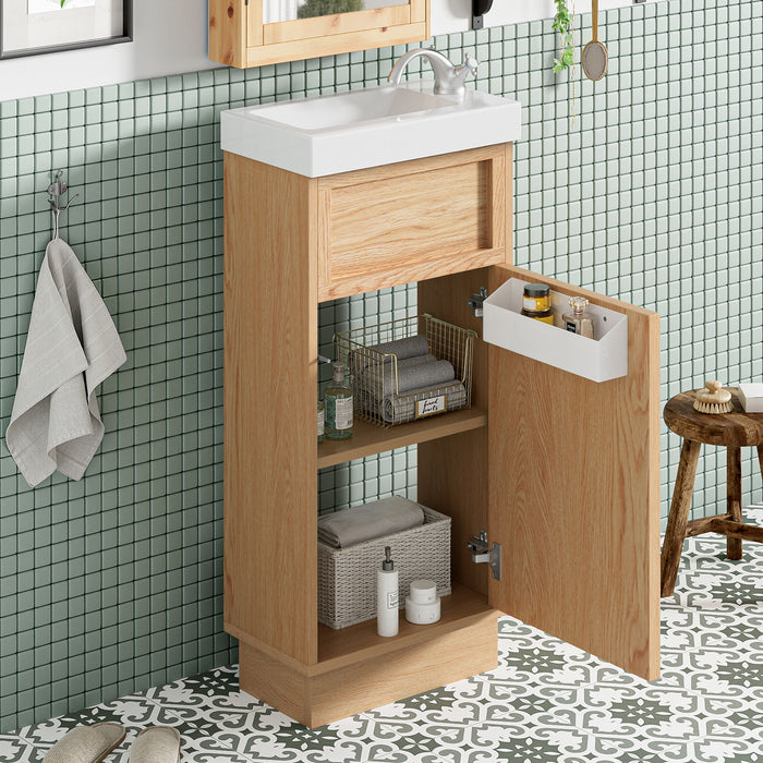 15.75" Bathroom Vanity With Reversible Resin Sink And Cabinet - Wood