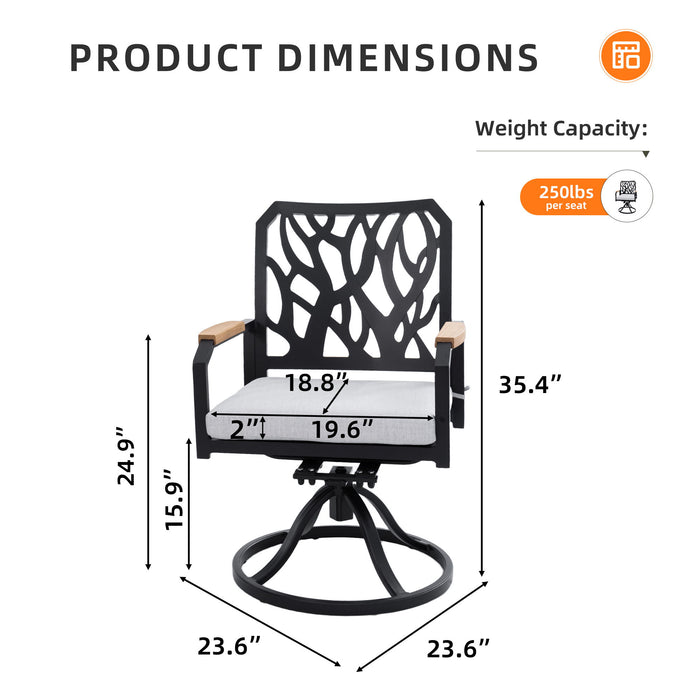 Outdoor Patio Swivel Rocker With Outdoor Grade Sunbrella Cushions, Branch Like Backrest (Set of 2) - Bourbon Brown