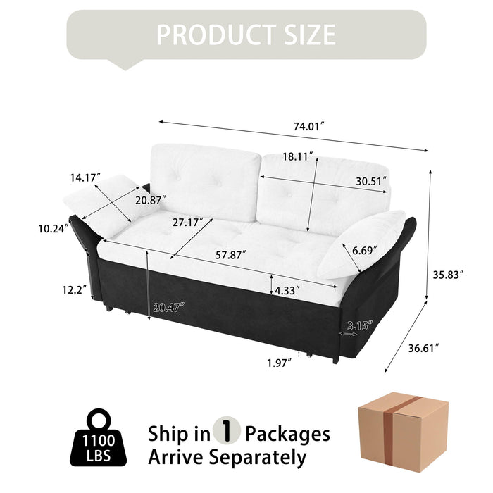 Modern Convertible Sleeper Sofa Bed With Pull-Out Queen Design, Side Storage & Thick Cushions