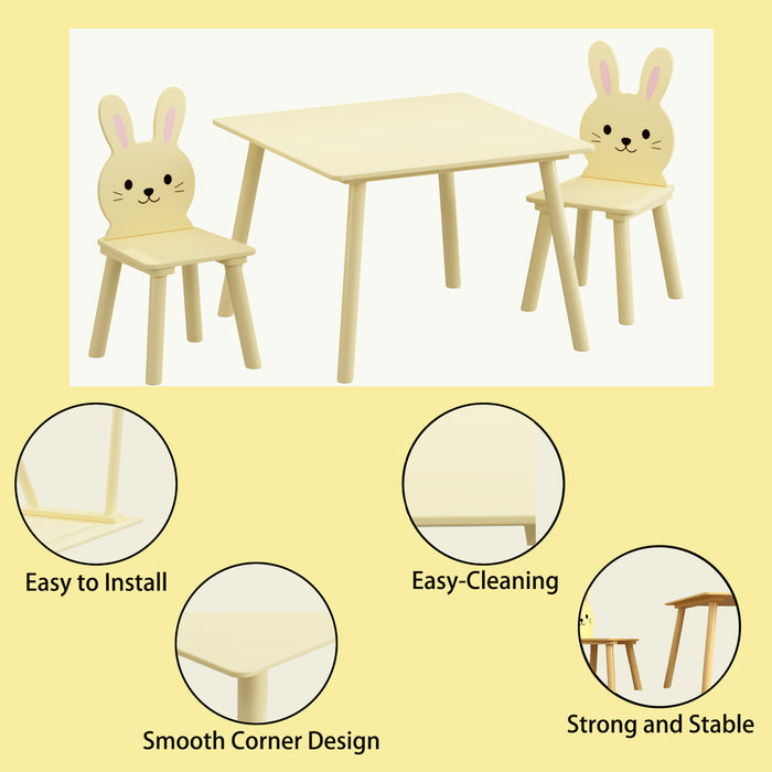Table And Chair Set With 2 Bunny Chairs, Children's Activity Table For Toddlers, Cute Animal Design - Yellow