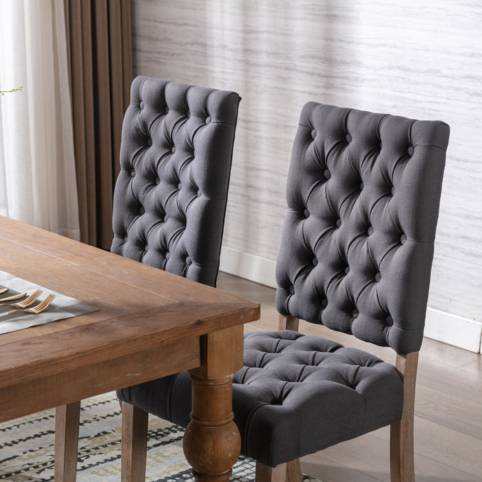 Mid-Century Wooden Frame Linen Fabric Tufted Upholstered Dining Chair (Set of 2), Gray