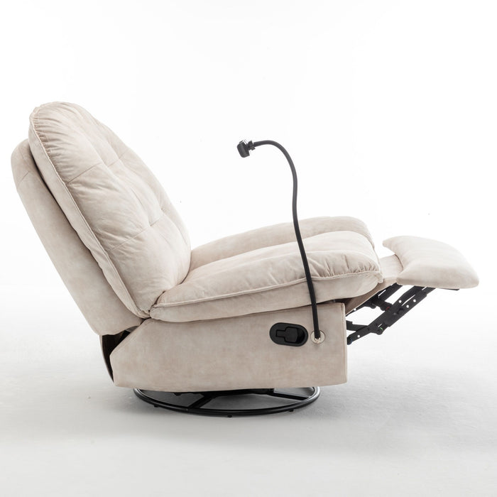 Modern Swivel Gliding Recliner Chair With Rocking Function And Phone Holder, Large Comfortable