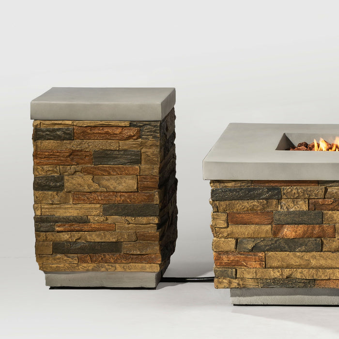 Outdoor Propane Tank Holder Fire Pit Cover Side Table Lightweight Concrete - Sandstone