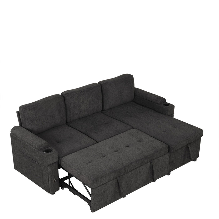 Convertible L Shaped Sofa Couch With Storage, Cup Holders, USB Ports