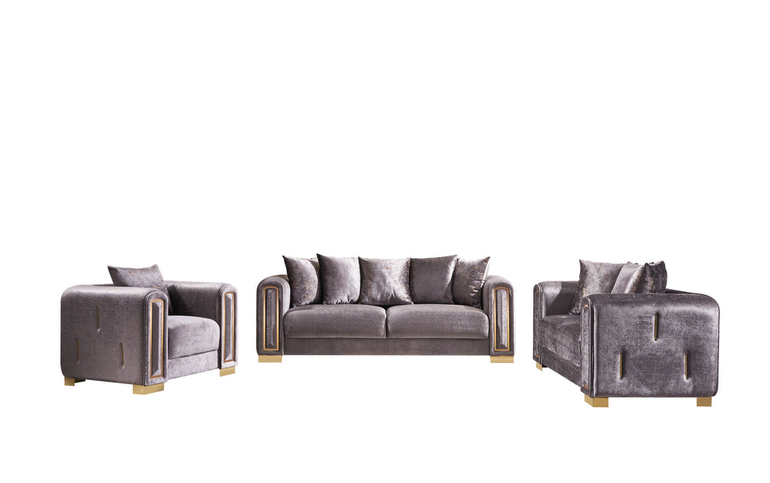 Impreza 3 Pieces Modern Living Room Set In Silver