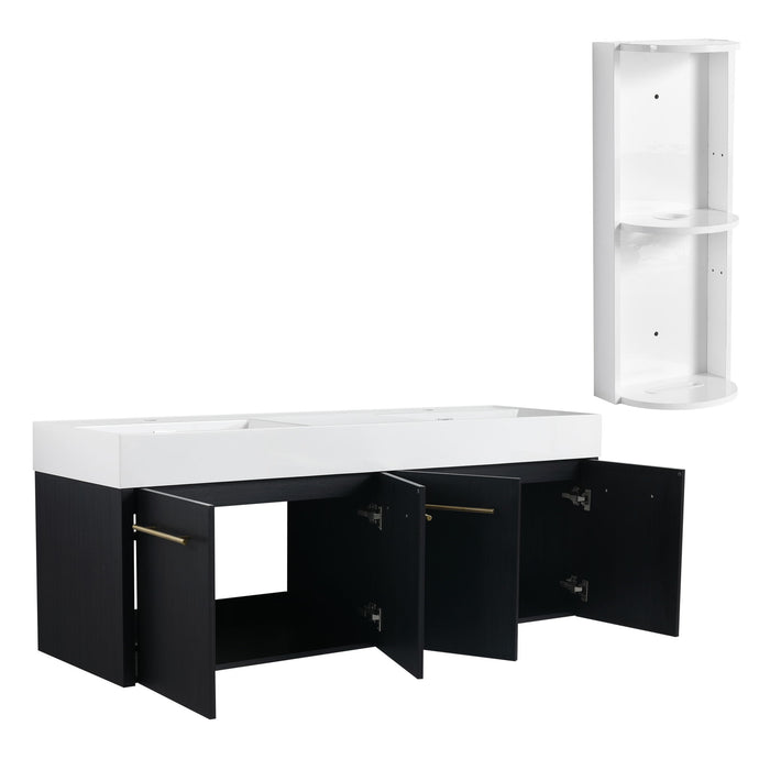 Modern Wall Mounted Bathroom Vanity With Resin Sink And Storage Rack