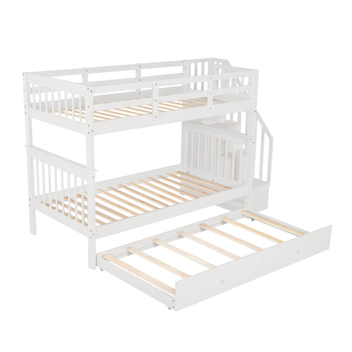 Stairway Bunk Bed With Storage And Guard Rail For Bedroom