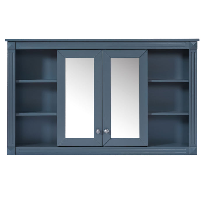 Wall-Mounted Mirror Cabinet With Adjustable Shelf And Open Shelves