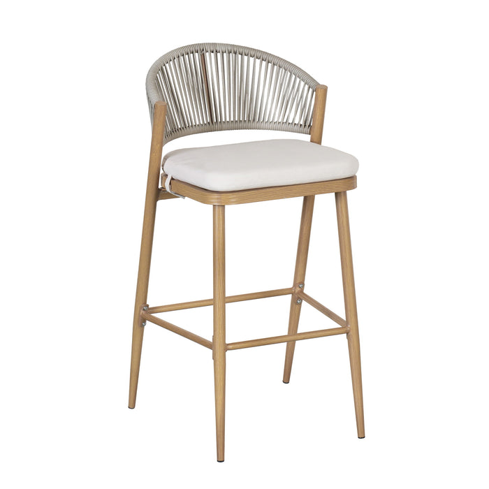 Outdoor Bar Height Metal Frame Counter Stools With Scallop Shaped Backrest & Water Resistant Cushions