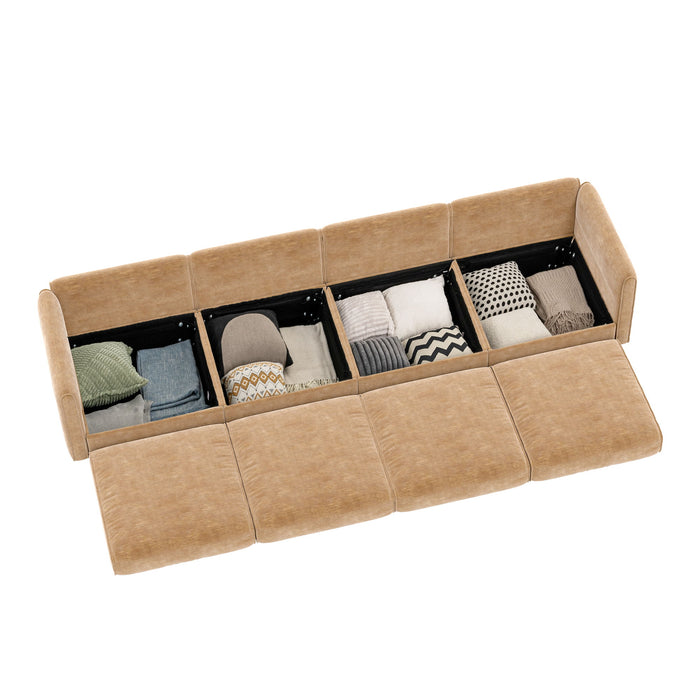 Stylish Chenille Sofa With Storage Seat And Cylindrical Backrest