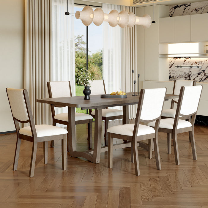 Rectangular Extendable Dining Table Set With 6 Upholstered Chairs