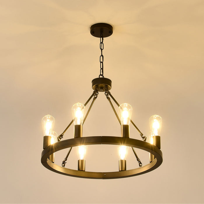 6 Light (No Bulbs) Wagon Wheel Chandelier Farmhouse Modern Small Round Chandelier For Living Room Kitchen Island Foyer Hallway Entryway Bedroom Dining Room Light Fixture Ceiling Hanging - Matte Black
