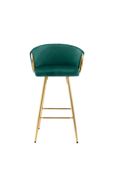 (Set of 2) Bar Stools, With Chrome Footrest And Base / Golden Leg Simple Bar Stool - Green