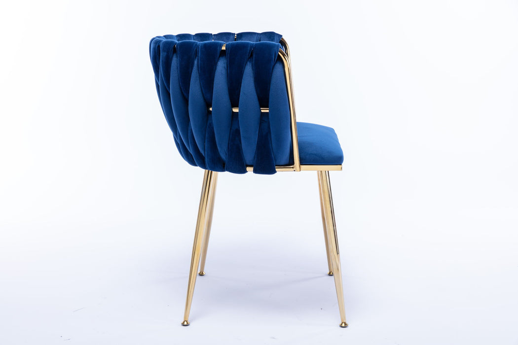 Modern Design Golden Metal Frame Velvet Fabric Dining Chair With Golden Legs, (Set of 2), Navy