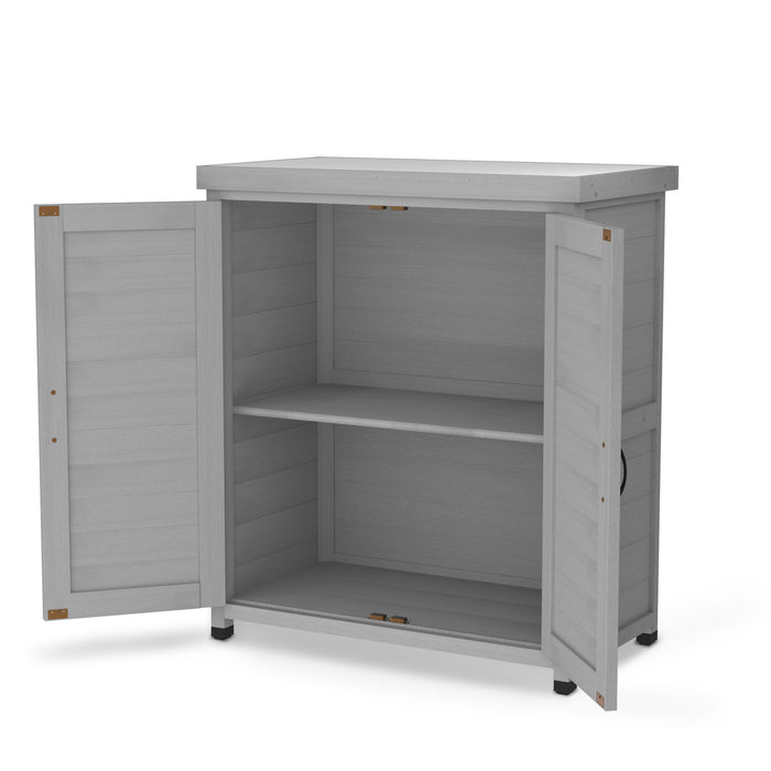 Rustic Cedar Wood Potting Bench With Storage Cabinet And Metal Top For Outdoor Patio - Gray