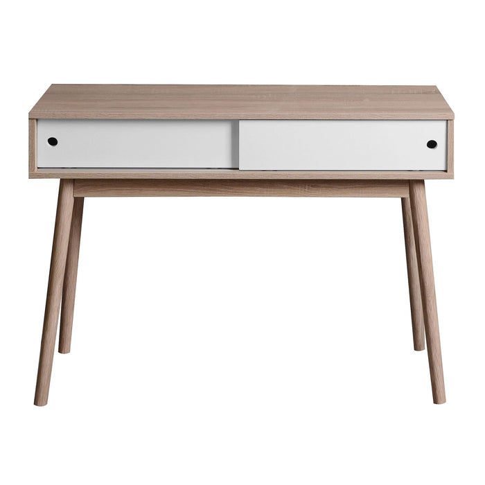 Rustic Entryway Console Table With Sliding White Doors And Wood Legs - Natural