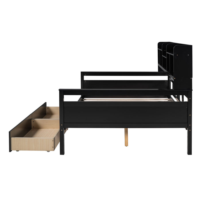 Daybed, Wood Slat Support, With Bedside Shelves And Two Drawers
