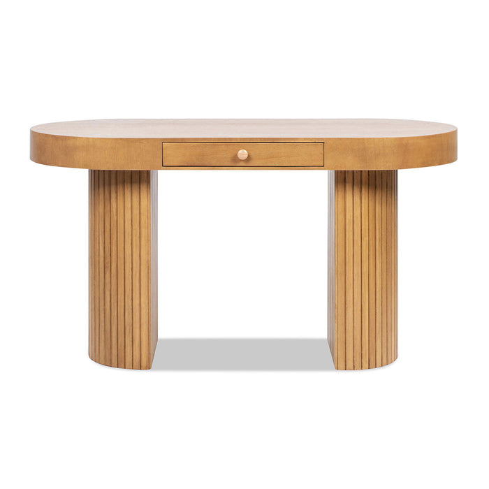 Jesse - Single Drawer Fluted Oval Console Desk - Honey Brown