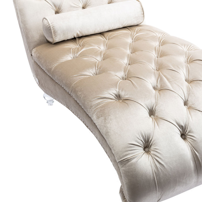 Velvet Chaise Lounge Indoor, Button Tufted Upholstered Chaise Lounge Chair With Pillow