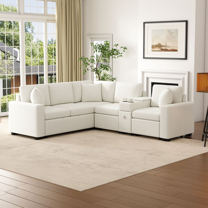 Contemporary L Shaped Convertible Sofa Bed With Pull Out Bed, Cup Holders, And Storage