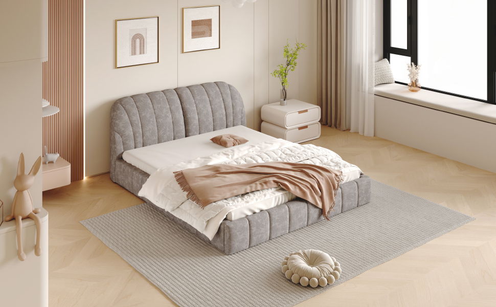 Elegant Design Upholstered Platform Bed