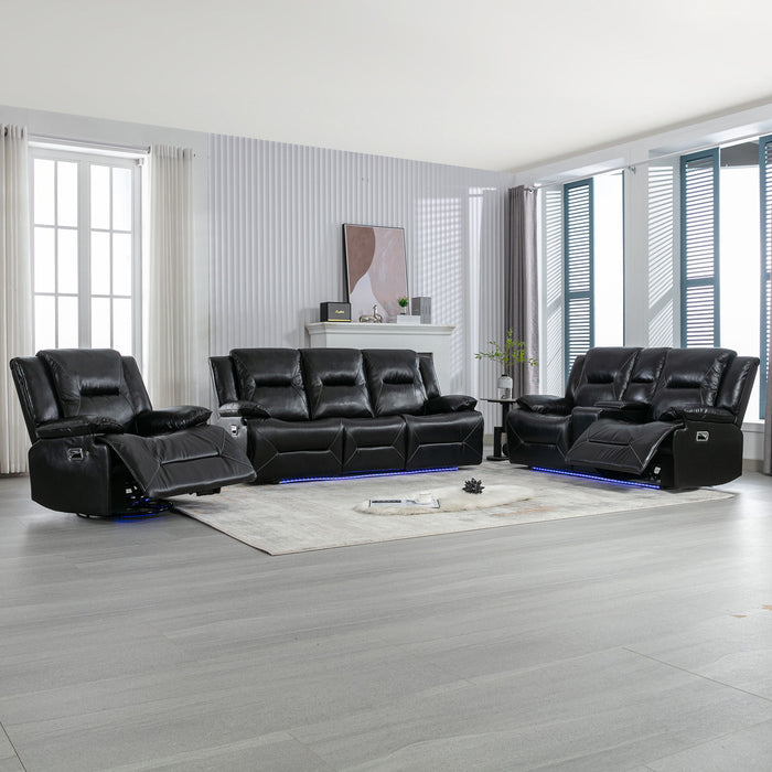 Home Theater Recliner Set Manual Recliner Chair With A LED Light Strip Two Built-In Cup Holders For Living Room