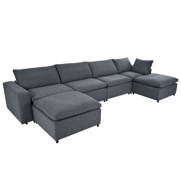 U - Style Down Filled Upholstered Sectional Sofa Set, For Living Room, Apartment, Spacious Space (6 Seater) - Dark Gray