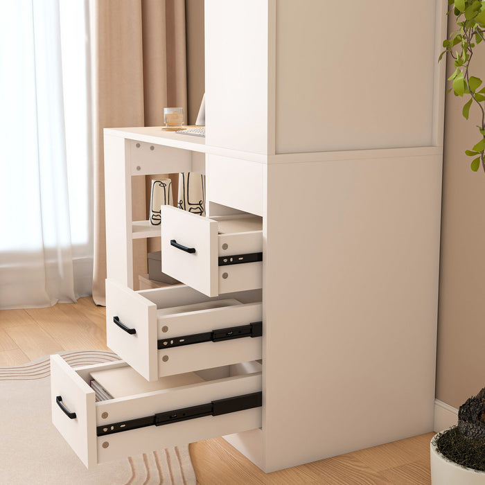 Computer Desk With 4 In 1 Socket & 3 Drawers, 4 Tier Shelves