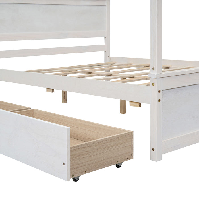 Canopy Platform Bed With Drawers, Support Slats, No Box Spring Needed