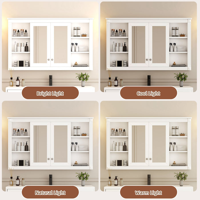 Wall-Mounted Mirror Cabinet With Adjustable Shelf And Open Shelves