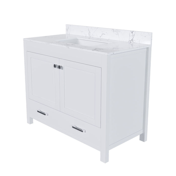 43" Bathroom Vanity With Artificial Marble Carrara Top Set, Multi Functional Bathroom Cabinet With Doors And Drawer - White