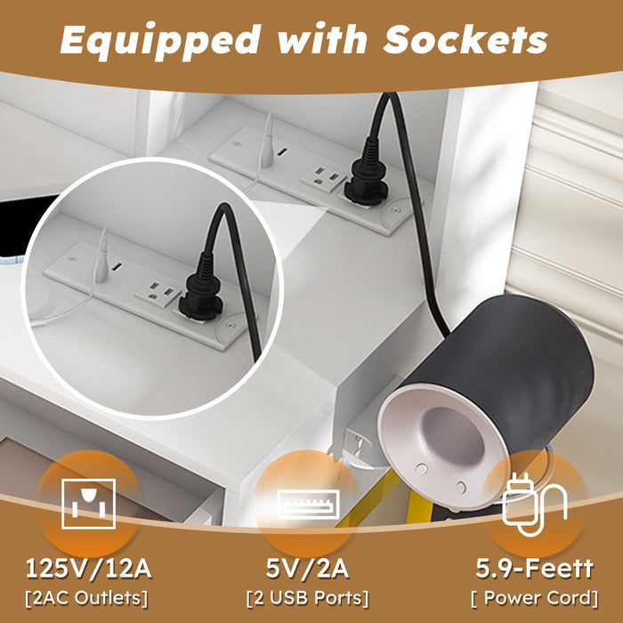 Makeup Vanity Table With LED Lights, 3 Color Options, Power Outlet