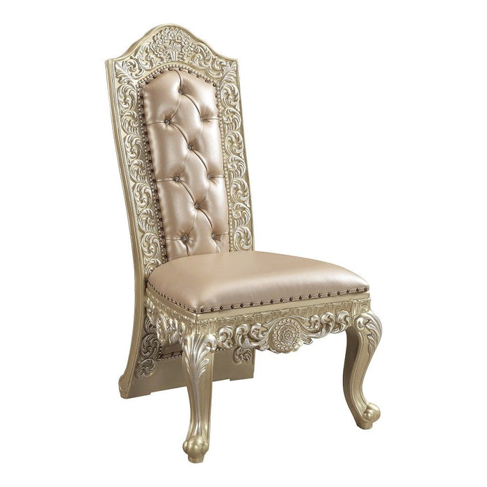 Vatican - Side Chair Set of 2) - Synthetic Leather & Champagne Silver