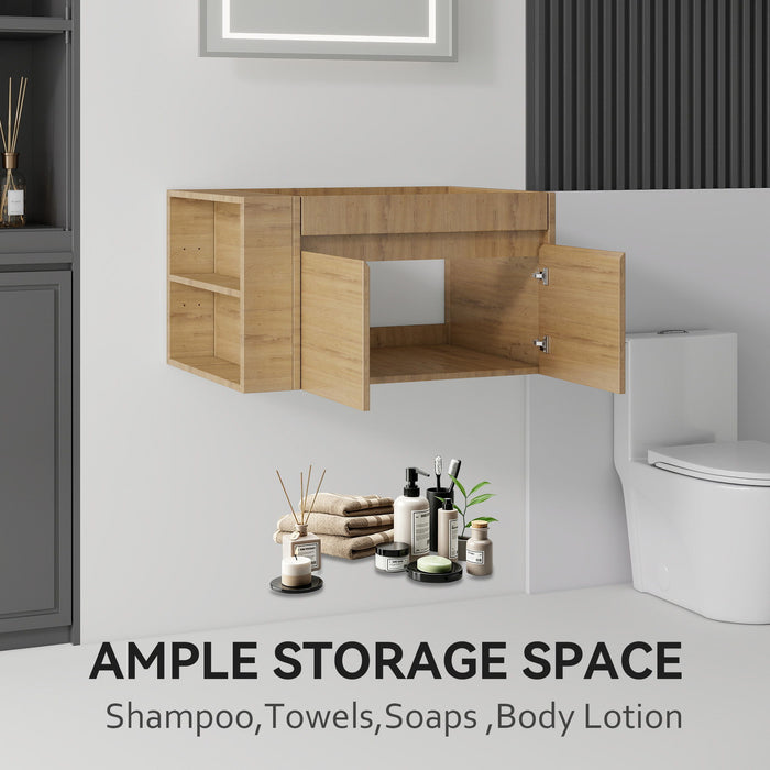 Floating Bathroom Vanity Cabinet, Soft Close Double Drawers, Open Side Storage, Wall Mounted, Cabinet Only