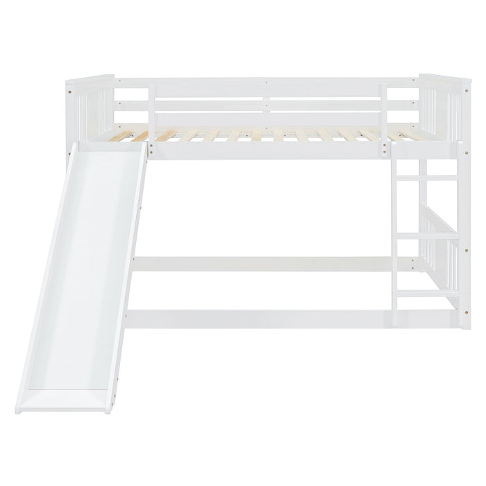 Full Over Full Bunk Bed With Ladder With Slide - White