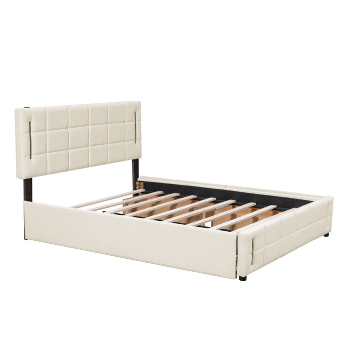 Upholstered Platform Bed With Trundle & Drawers